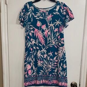Lilly Pulitzer Teal Shift Dress with Pink & Cream Floral Print